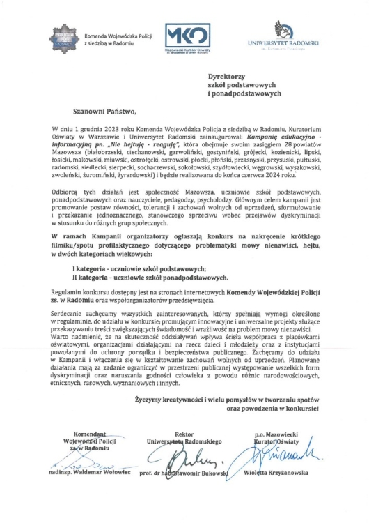 Kampania "Nie hejtuję-reaguję"